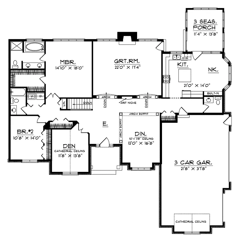 Ranch House Plan First Floor - Mondair Traditional Ranch Home 051D-0202 - Shop House Plans and More
