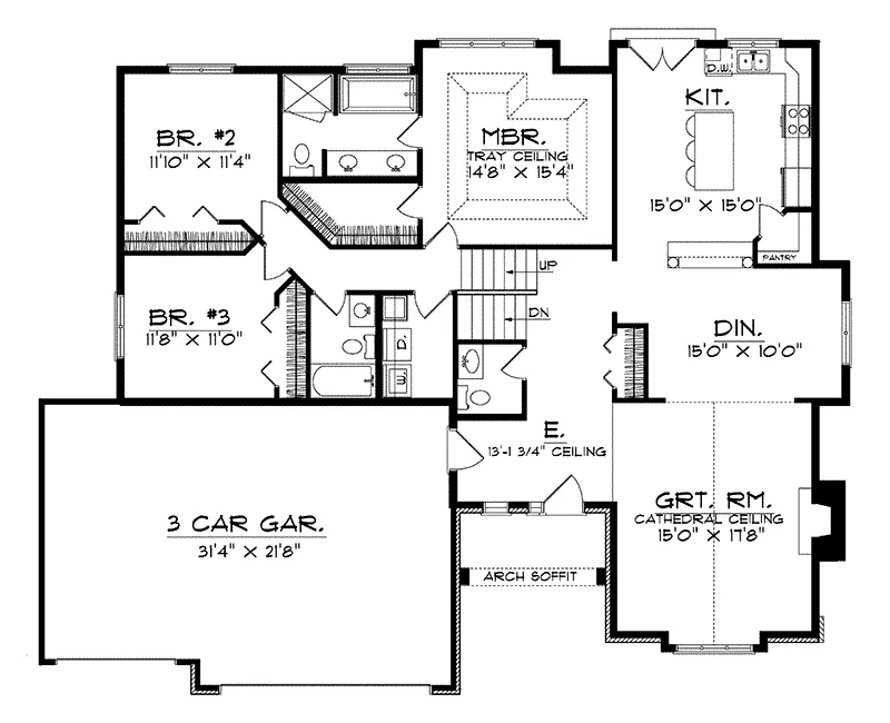 European House Plan First Floor - Bonaire Ranch Home 051D-0208 - Search House Plans and More