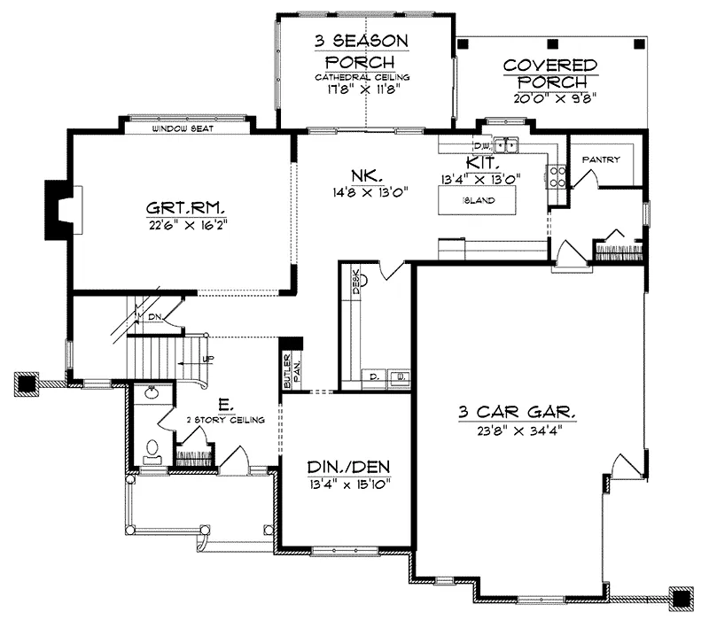 Arts & Crafts House Plan First Floor - Oakgrove Traditional Home 051D-0212 - Shop House Plans and More