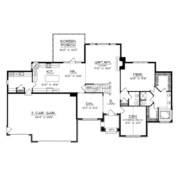 Modern House Plan First Floor - Pandora Traditional Home 051D-0219 - Shop House Plans and More