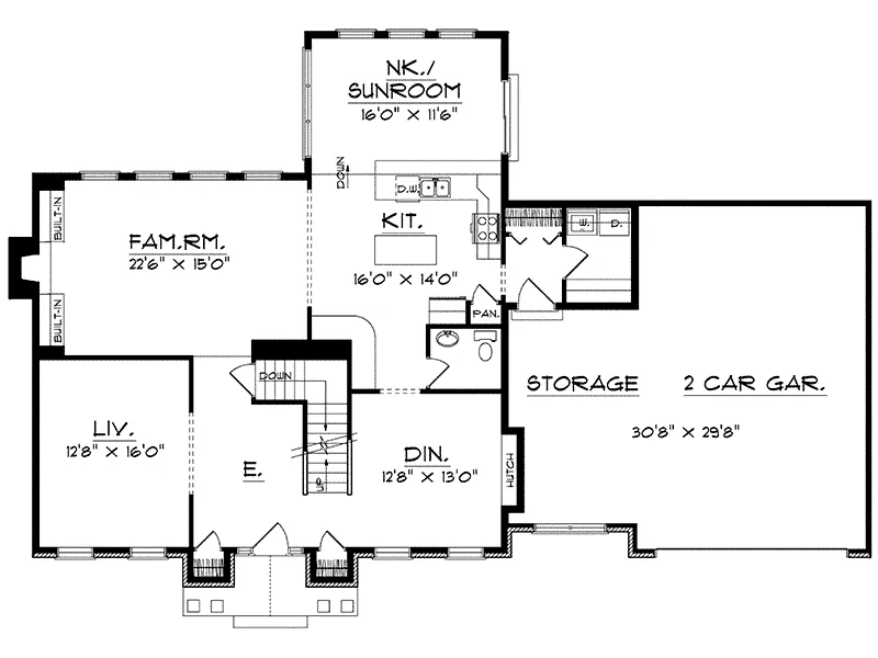 Craftsman House Plan First Floor - Derinda Traditional Home 051D-0223 - Search House Plans and More