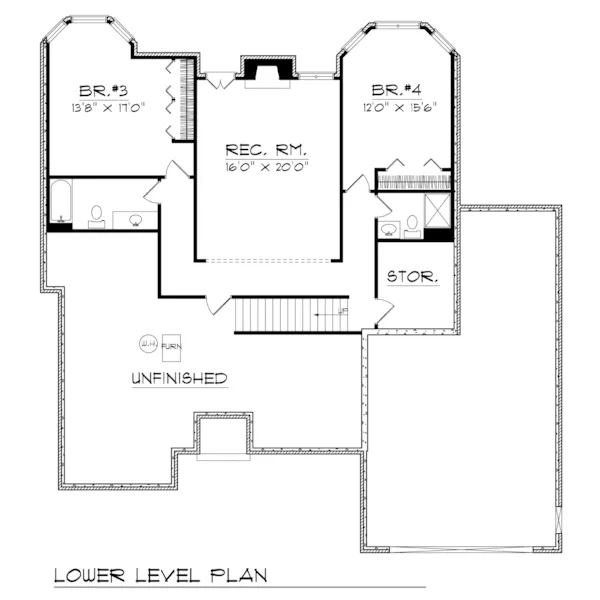 Traditional House Plan Lower Level Floor - Milo Hill Traditional Home 051D-0228 - Shop House Plans and More