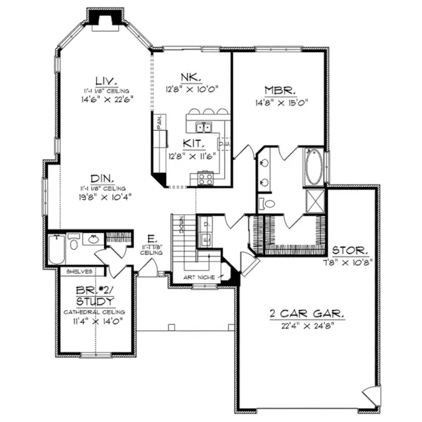 Southern House Plan First Floor - Gabrielle Hill Ranch Home 051D-0230 - Search House Plans and More