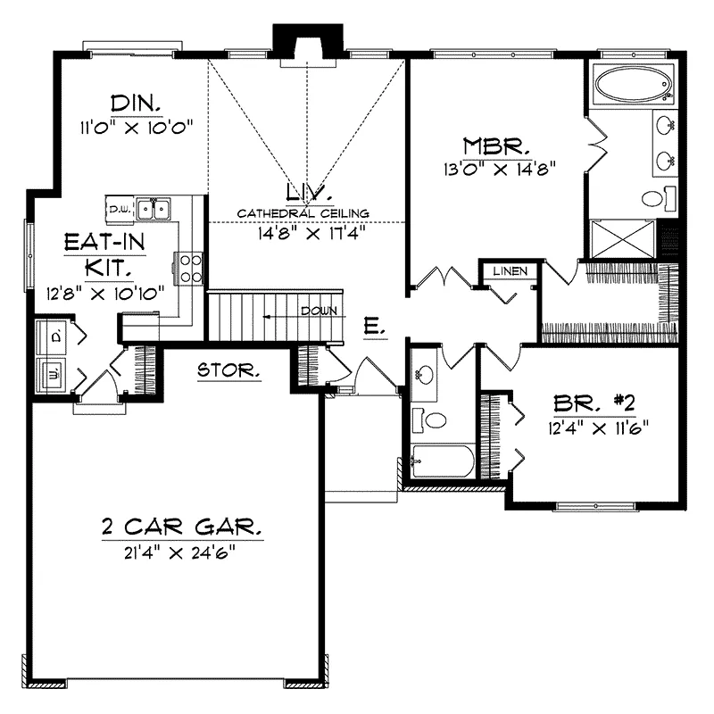 Traditional House Plan First Floor - Rockefeller Place Ranch Home 051D-0232 - Shop House Plans and More