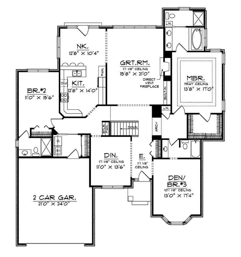 Ranch House Plan First Floor - Bressler Traditional Ranch Home 051D-0233 - Search House Plans and More