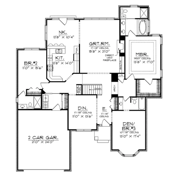 Country House Plan First Floor - Bressler Traditional Ranch Home 051D-0233 - Search House Plans and More