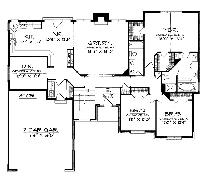 Southern House Plan First Floor - Mortensen Traditional Ranch Home 051D-0236 - Shop House Plans and More