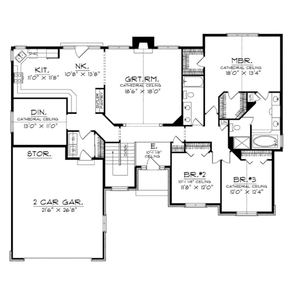 Modern House Plan First Floor - Mortensen Traditional Ranch Home 051D-0236 - Shop House Plans and More