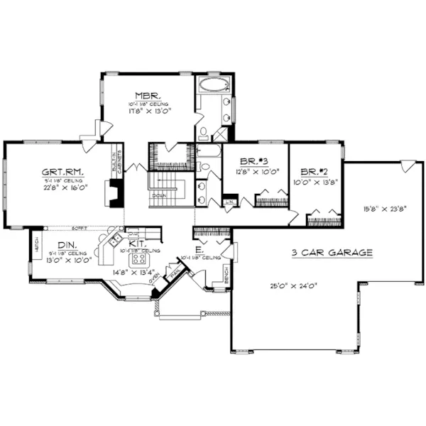 Arts & Crafts House Plan First Floor - Eaglebrook Sunbelt Home 051D-0239 - Search House Plans and More