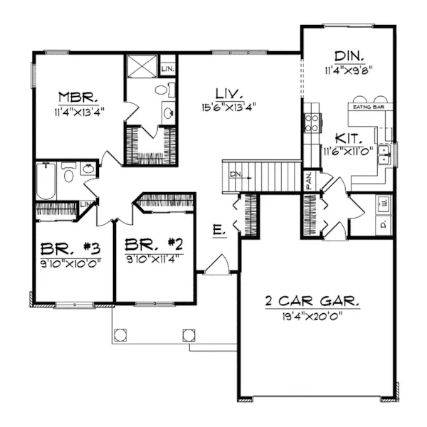 Traditional House Plan First Floor - Schultz Creek Ranch Home 051D-0250 - Shop House Plans and More