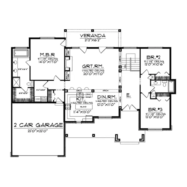 Craftsman House Plan First Floor - Van Cleeve Craftsman Home 051D-0261 - Shop House Plans and More