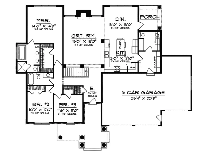 Country House Plan First Floor - Cold Lake Craftsman Ranch Home 051D-0275 - Search House Plans and More