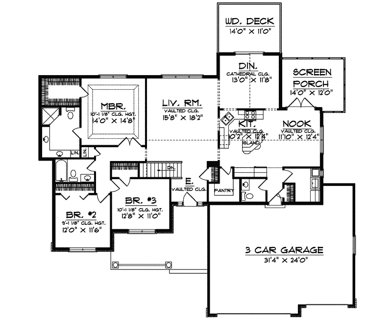 Southern House Plan First Floor - Mohican Trail Ranch Home 051D-0285 - Shop House Plans and More
