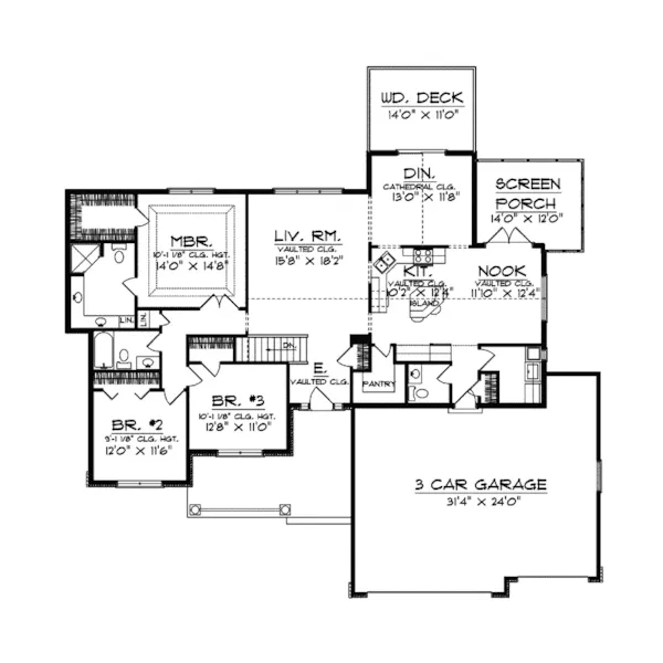 Shingle House Plan First Floor - Mohican Trail Ranch Home 051D-0285 - Shop House Plans and More