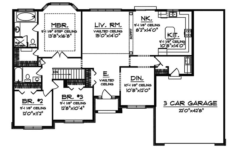 Tudor House Plan First Floor - Danis Bridge European Ranch Home 051D-0295 - Search House Plans and More