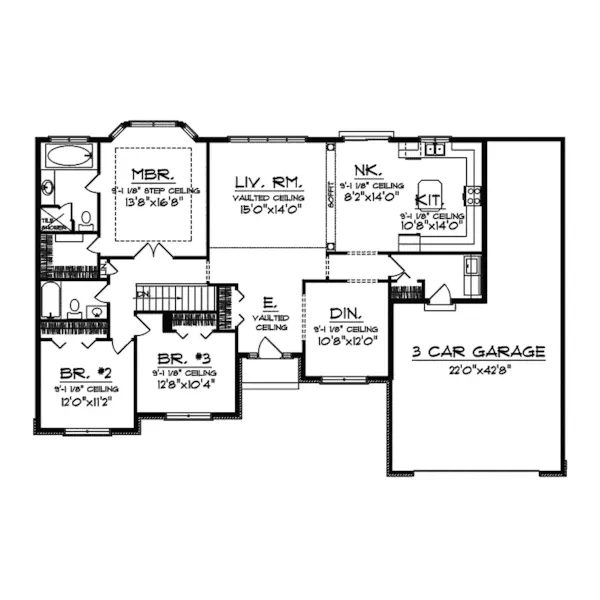 Traditional House Plan First Floor - Sonora Point Ranch Home 051D-0297 - Shop House Plans and More