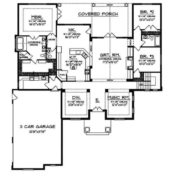 Tudor House Plan First Floor - Mihalis Ranch Home 051D-0298 - Shop House Plans and More