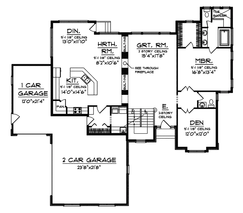 Prairie House Plan First Floor - Linsley Traditional Home 051D-0312 - Shop House Plans and More
