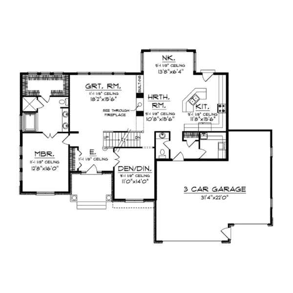 Arts & Crafts House Plan First Floor - Middlebourne European Home 051D-0315 - Shop House Plans and More