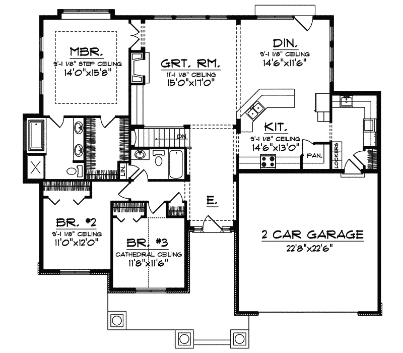 Ranch House Plan First Floor - Posley Farm Craftsman Home 051D-0324 - Shop House Plans and More