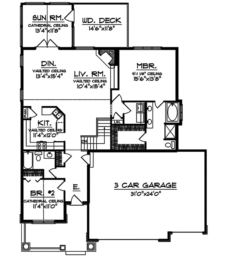 Ranch House Plan First Floor - Birkemeier Craftsman Home 051D-0333 - Search House Plans and More