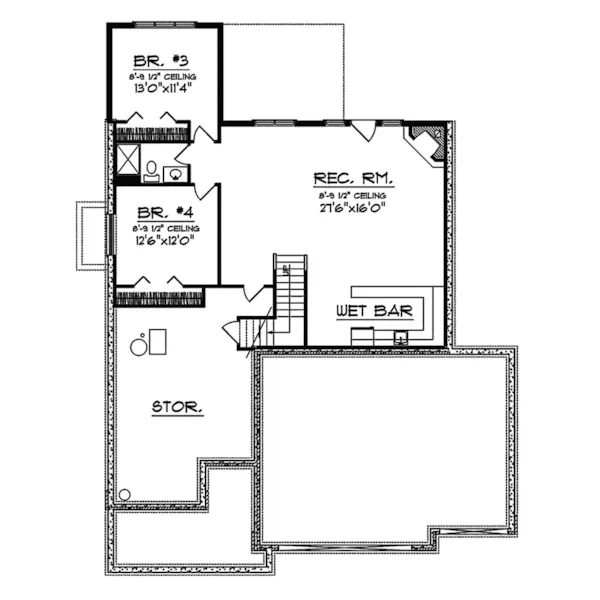 Ranch House Plan Lower Level Floor - Birkemeier Craftsman Home 051D-0333 - Search House Plans and More