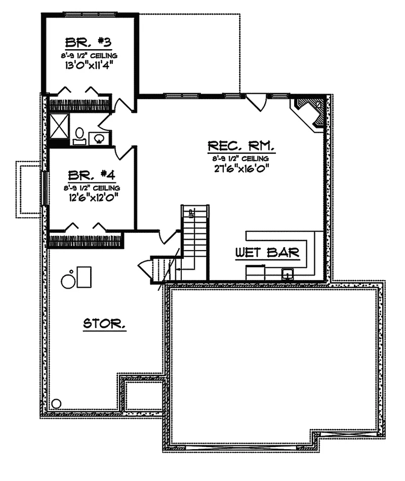 Ranch House Plan Lower Level Floor - Benoist Traditional Brick Home 051D-0334 - Search House Plans and More
