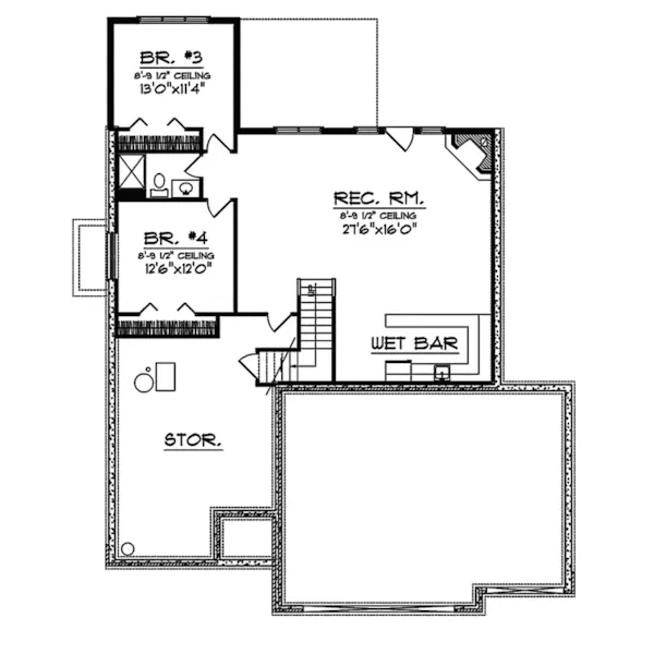 Traditional House Plan Lower Level Floor - Benoist Traditional Brick Home 051D-0334 - Search House Plans and More