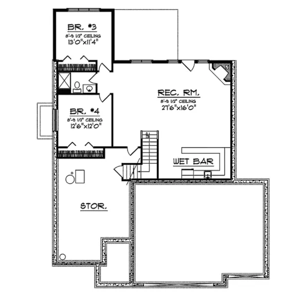 Ranch House Plan Lower Level Floor - Cynthia Place Traditional Home 051D-0335 - Search House Plans and More