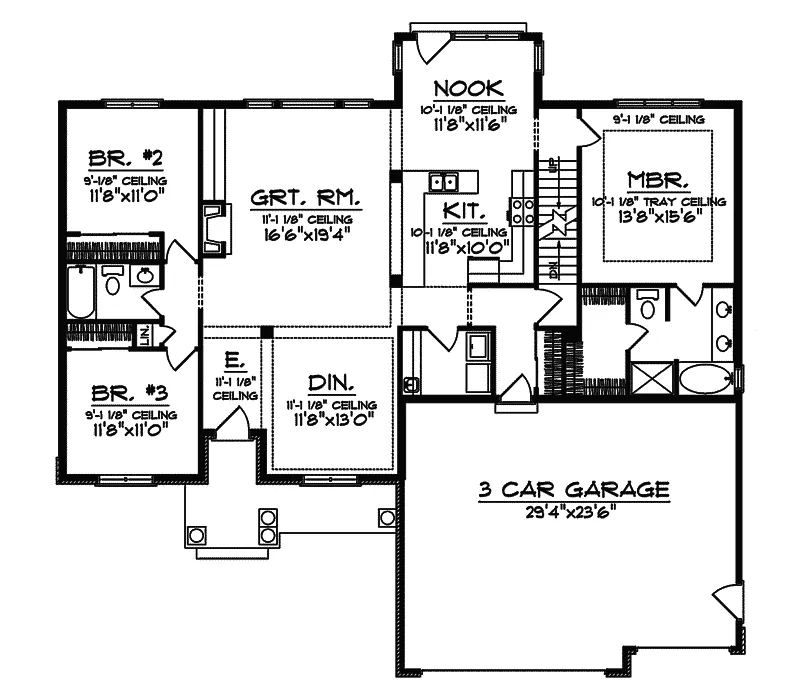 Arts & Crafts House Plan First Floor - Murphy Traditional Home 051D-0336 - Shop House Plans and More