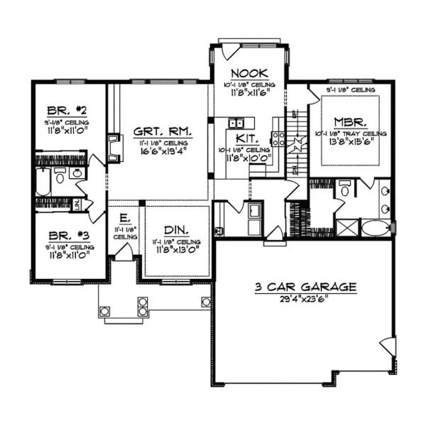 Shingle House Plan First Floor - Murphy Traditional Home 051D-0336 - Shop House Plans and More