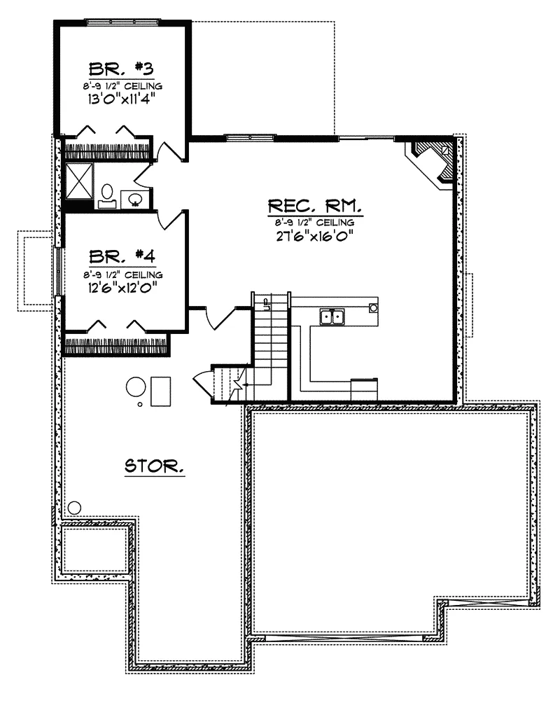 Ranch House Plan Lower Level Floor - Goodspring English Cottage Home 051D-0344 - Search House Plans and More