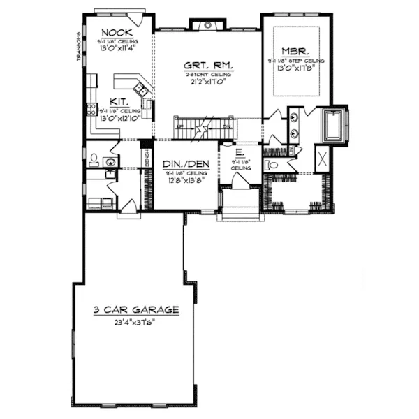 European House Plan First Floor - Middlecreek European Home 051D-0345 - Shop House Plans and More