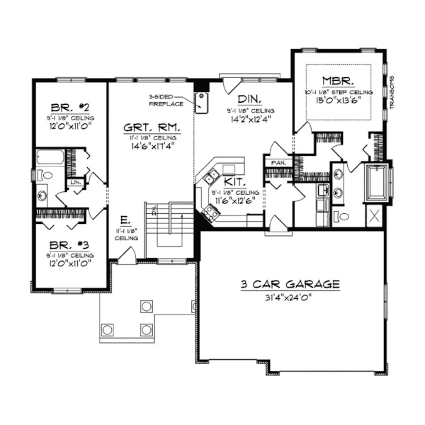 Shingle House Plan First Floor - Dabney Pond Ranch Home 051D-0347 - Search House Plans and More