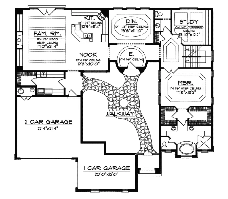 Santa Fe House Plan First Floor - Cervantes Santa Fe Style Home 051D-0350 - Search House Plans and More