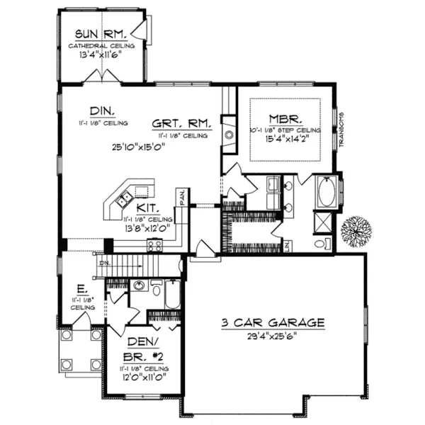 Arts & Crafts House Plan First Floor - Darnell Hollow Ranch Home 051D-0351 - Search House Plans and More