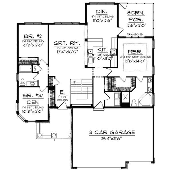 Ranch House Plan First Floor - Belcour Arts And Crafts Home 051D-0352 - Search House Plans and More