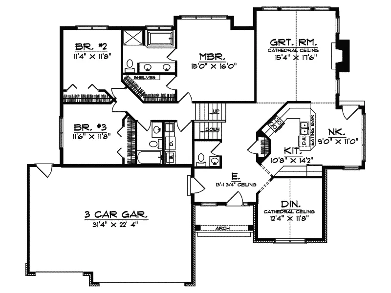 Traditional House Plan First Floor - Contessa Traditional Ranch Home 051D-0366 - Search House Plans and More