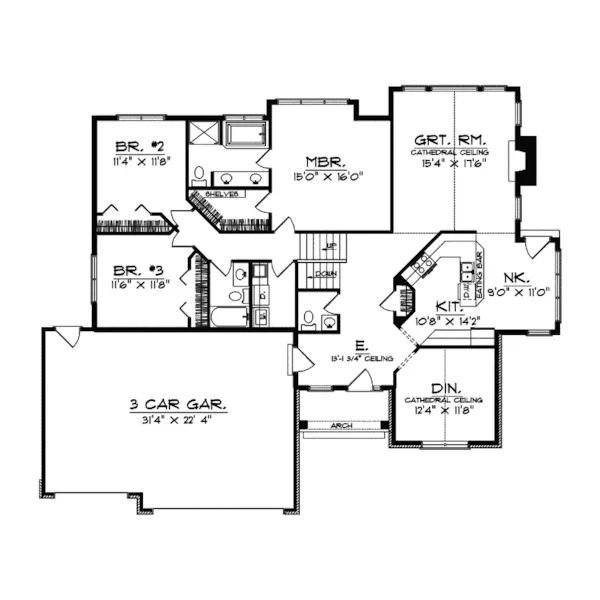 Traditional House Plan First Floor - Contessa Traditional Ranch Home 051D-0366 - Search House Plans and More