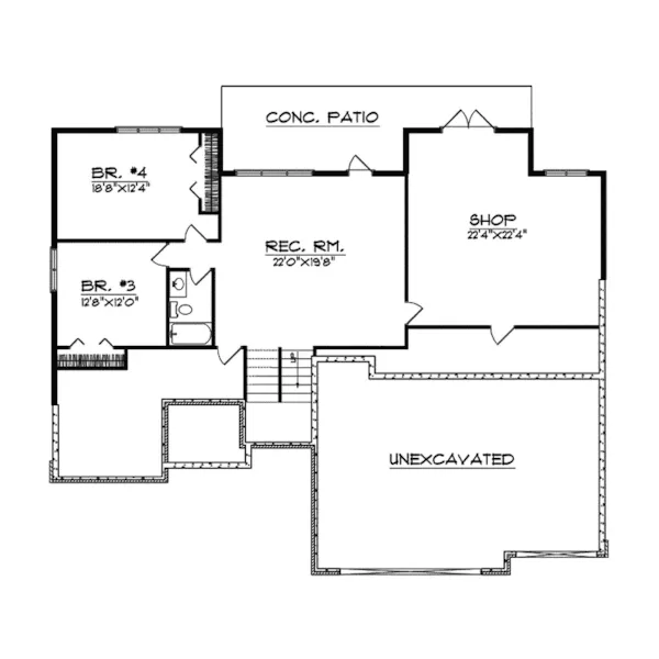 Traditional House Plan Lower Level Floor - Denzel Ranch Home 051D-0369 - Search House Plans and More