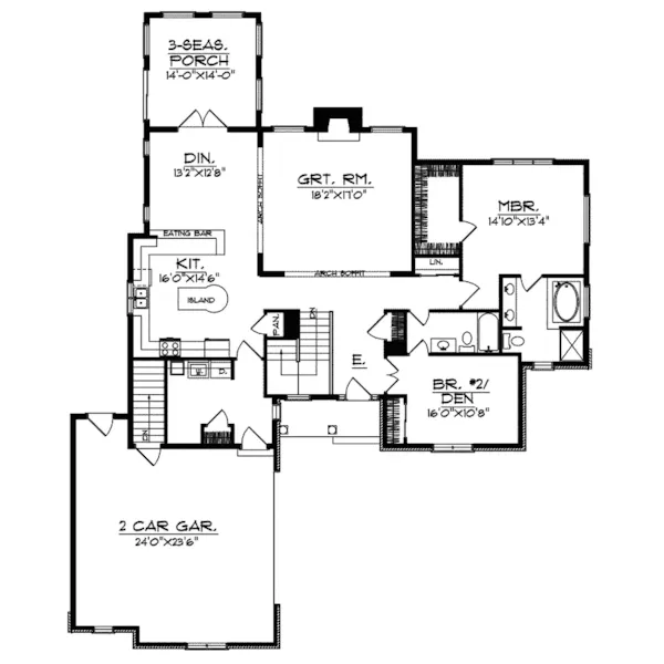 Traditional House Plan First Floor - Sarandon Traditional Ranch Home 051D-0396 - Shop House Plans and More