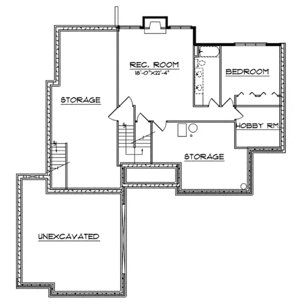 Traditional House Plan Lower Level Floor - Sarandon Traditional Ranch Home 051D-0396 - Shop House Plans and More