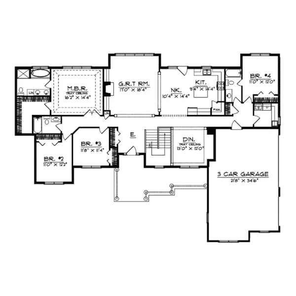 Ranch House Plan First Floor - Red Maple Walk Country Home 051D-0403 - Shop House Plans and More