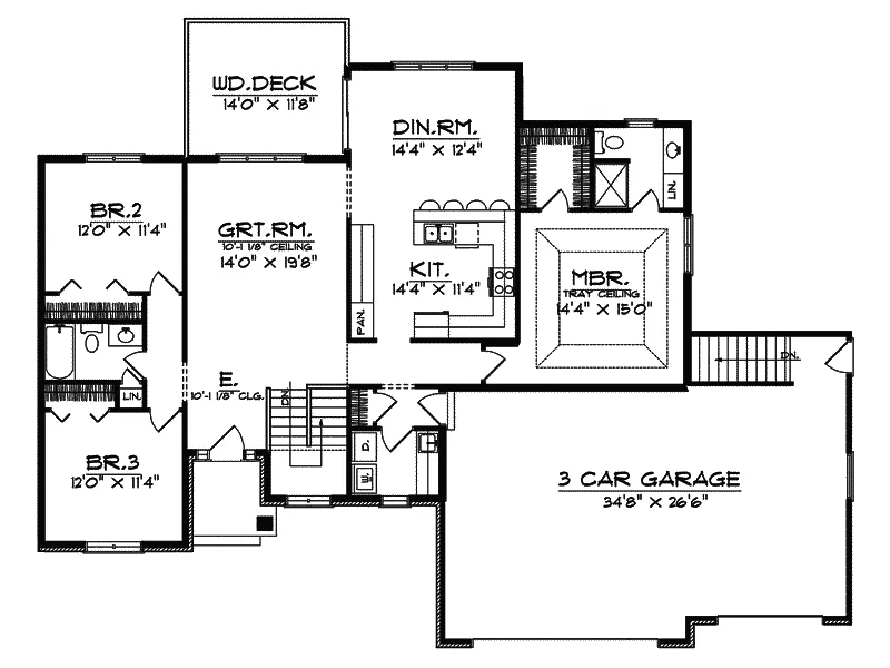 Traditional House Plan First Floor - Chalmette Point Ranch Home 051D-0404 - Search House Plans and More