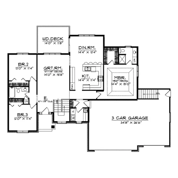 Traditional House Plan First Floor - Chalmette Point Ranch Home 051D-0404 - Search House Plans and More