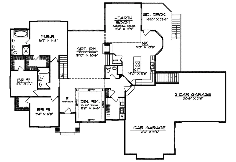 Ranch House Plan First Floor - Scenic Woods Ranch Home 051D-0410 - Shop House Plans and More