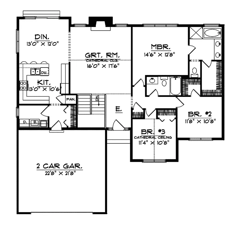 Ranch House Plan First Floor - Welch Spring Ranch Home 051D-0447 - Shop House Plans and More