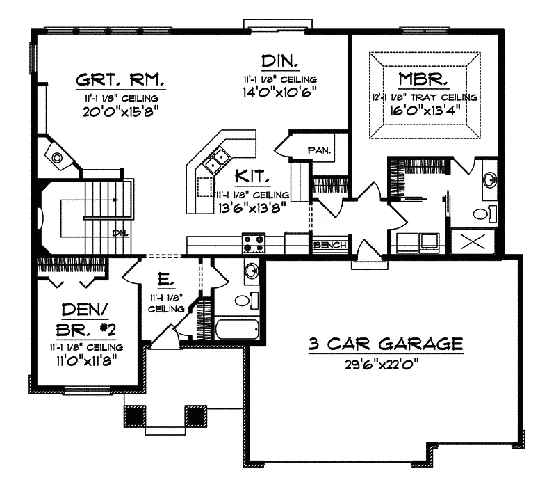 Craftsman House Plan First Floor - Torio Craftsman Ranch Home 051D-0457 - Shop House Plans and More