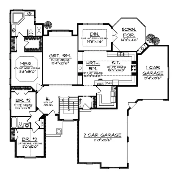 Tudor House Plan First Floor - Ramblewood European Home 051D-0464 - Shop House Plans and More