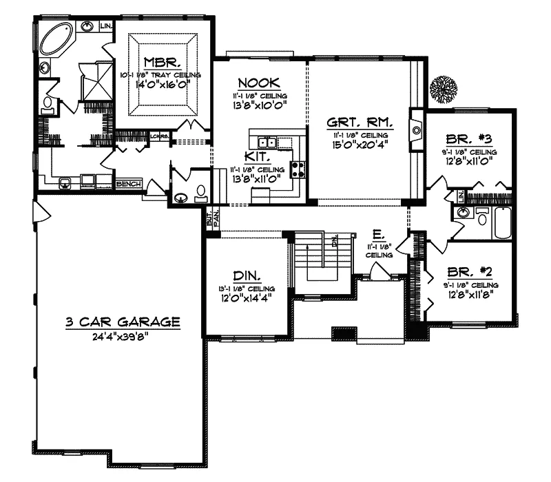 Southern House Plan First Floor - Fair Hollow Brick Ranch Home 051D-0465 - Search House Plans and More
